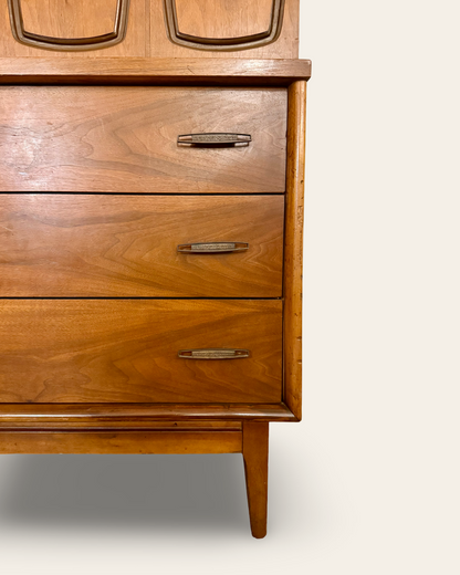 1960s Vintage MCM Walnut Tall Boy Broyhill Premier Emphasis 5 Drawer Dresser