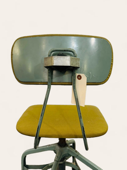 Industrial Vintage Toledo Metal Furniture Company Adjustable Stool Chair with Green Upholstery