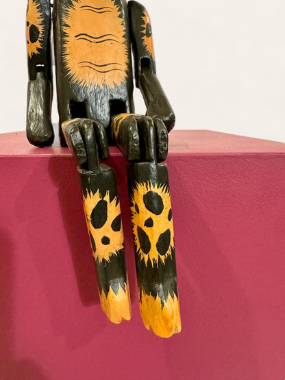 Vintage Handmade and Hand Painted Black Folk Art Cat with Articulated Arms and Legs