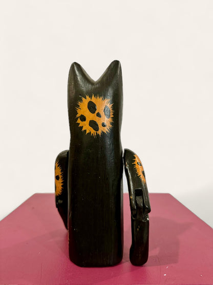 Vintage Handmade and Hand Painted Black Folk Art Cat with Articulated Arms and Legs