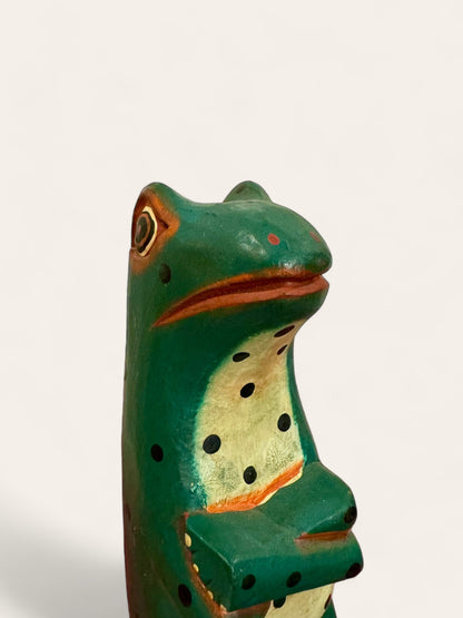 Vintage Handmade and Hand Painted Folk Art Frog with Articulated Legs