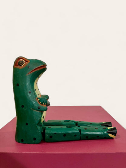 Vintage Handmade and Hand Painted Folk Art Frog with Articulated Legs