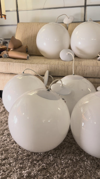 Vintage 1960s MCM Milk Glass Globe or Dome Pendant Lights, 13” Diameter